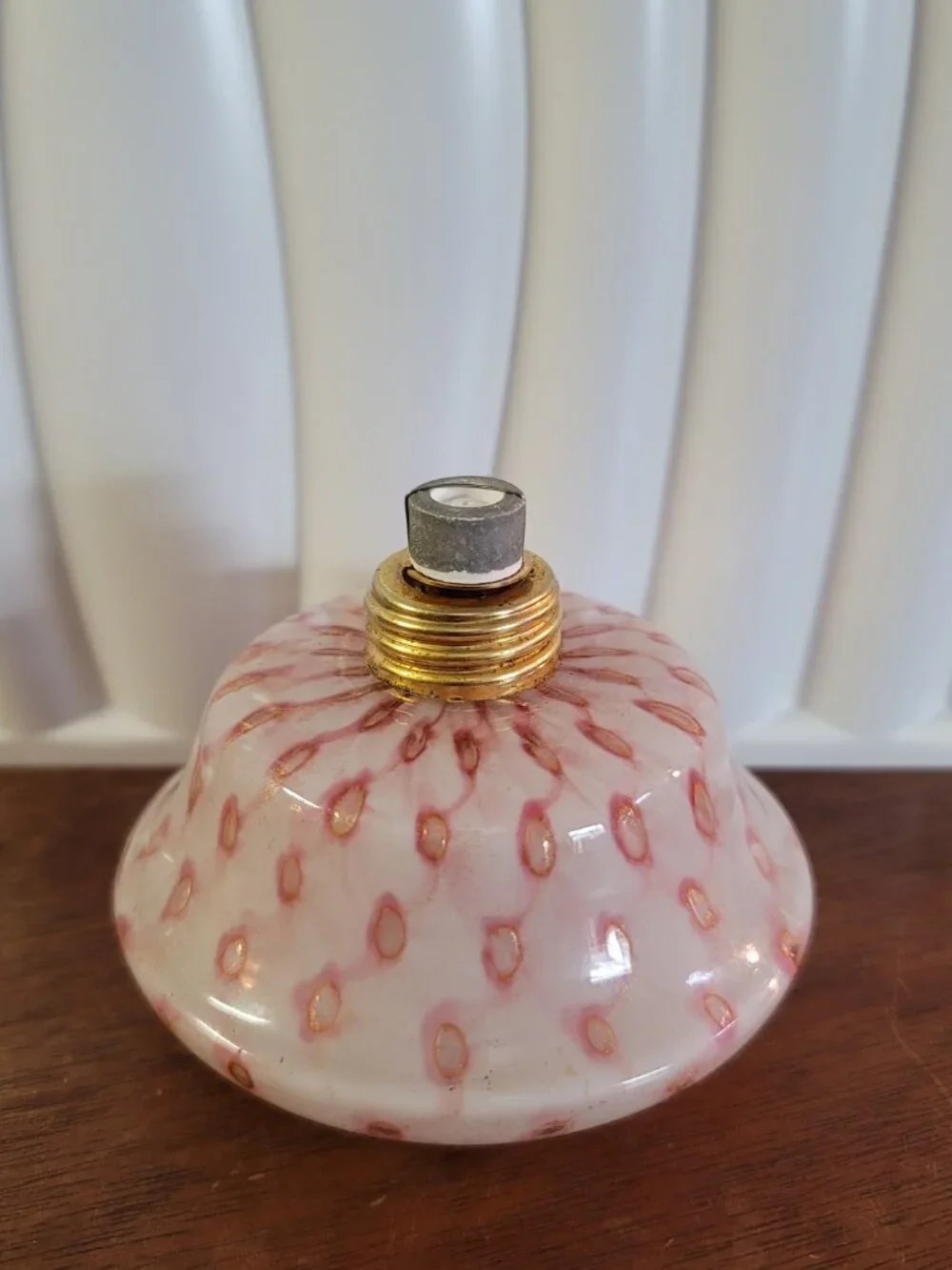 Rare Victorian Antique Blown Opalescent Polka Dot Glass Oil Lamp